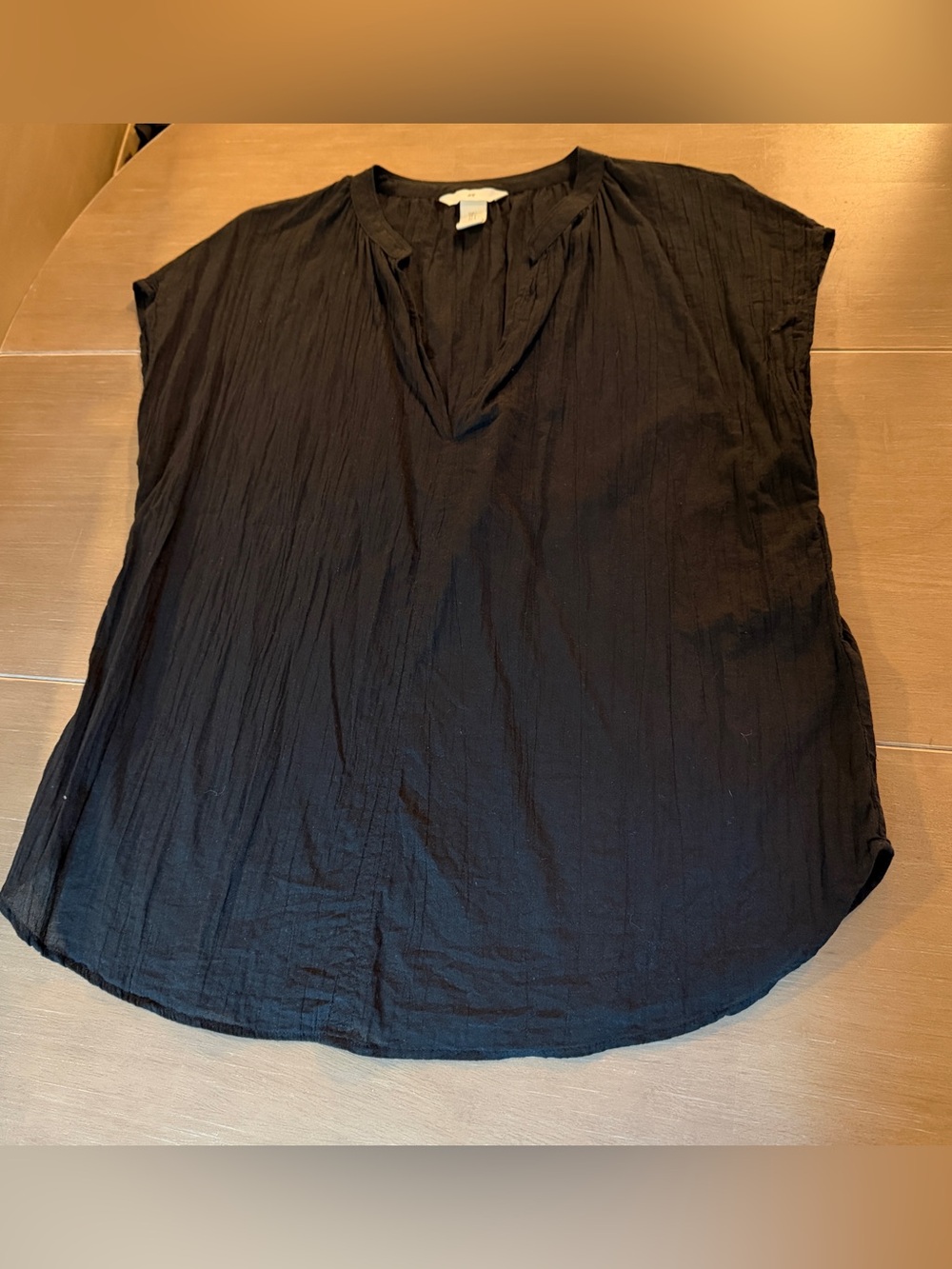 H&M Black 100% Cotton Lightweight Crinkle Blouse Top Size Large
